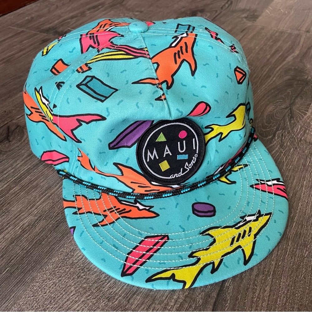 Vintage Maui and Sons Teal Shark Design Cap